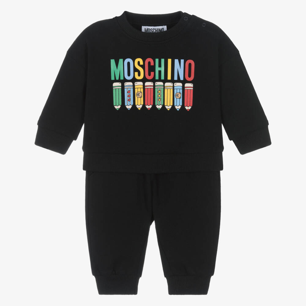 Moschino-Black Cotton Pencil Logo Tracksuit | Childrensalon Outlet