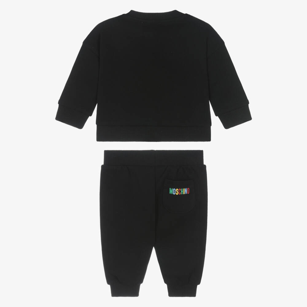 Moschino-Black Cotton Pencil Logo Tracksuit | Childrensalon Outlet