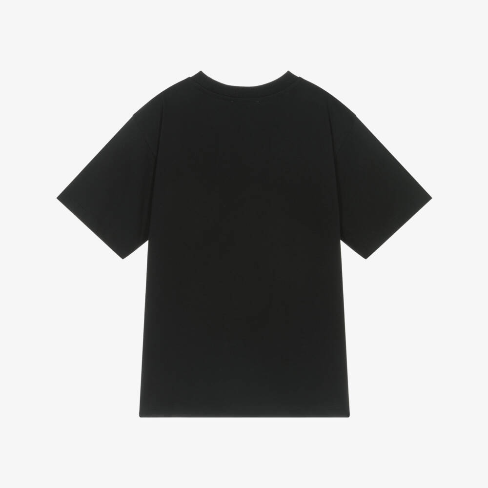 Moschino-Black Cotton Teddy Bear T-Shirt with Graffiti Logo | Childrensalon Outlet