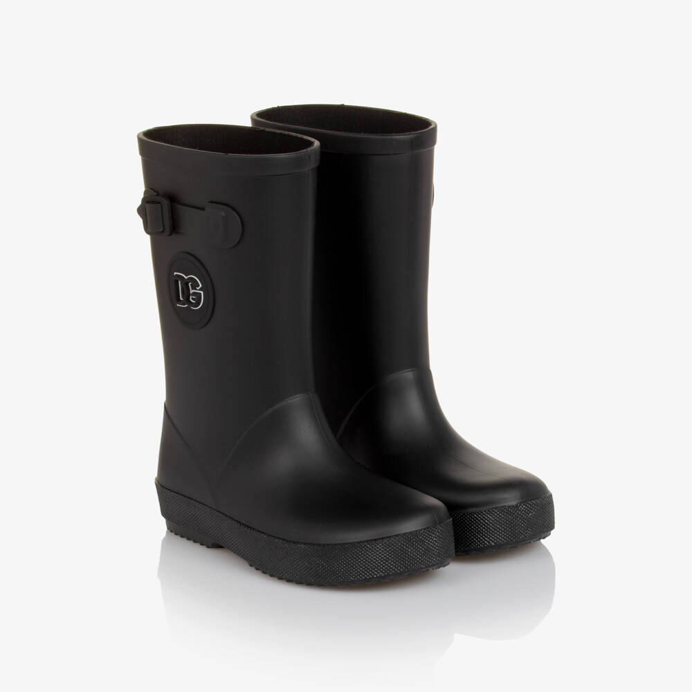 Dolce & Gabbana-Black DG Logo Rain Boots | Childrensalon Outlet