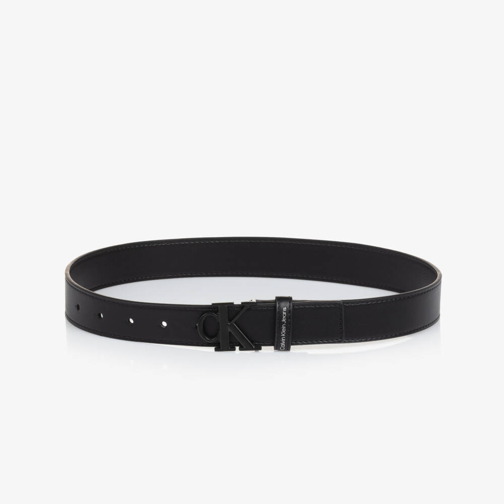 Calvin Klein-Black Faux Leather CK Buckle Belt | Childrensalon Outlet