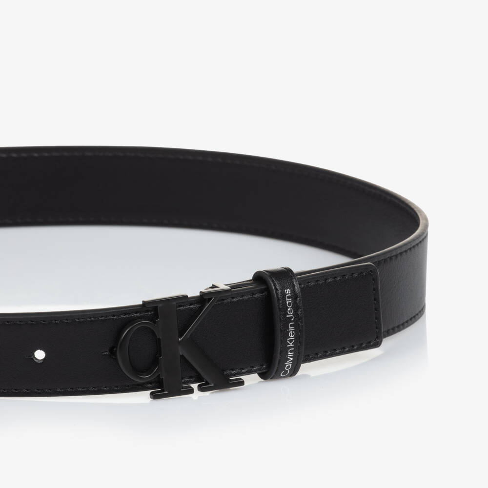 Calvin Klein-Black Faux Leather CK Buckle Belt | Childrensalon Outlet