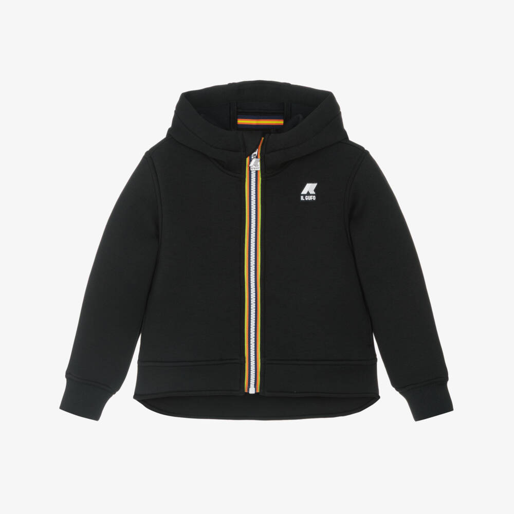 Il Gufo-Black Hooded Neoprene Zip-Up Hooded K-Way Top | Childrensalon Outlet
