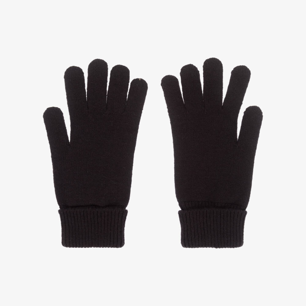 BOSS-Black Knitted Gloves with White Logo | Childrensalon Outlet