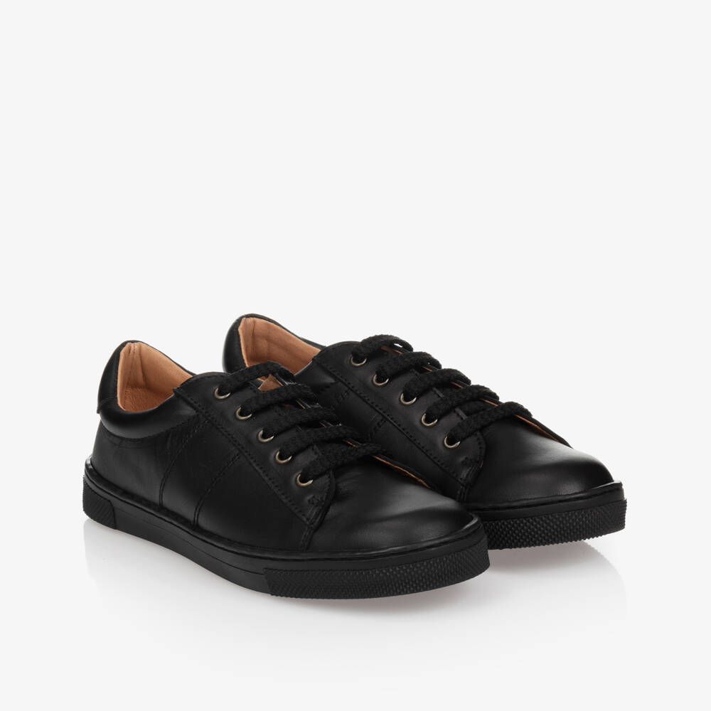 Children's Classics-Black Lace-Up Leather Trainers | Childrensalon Outlet
