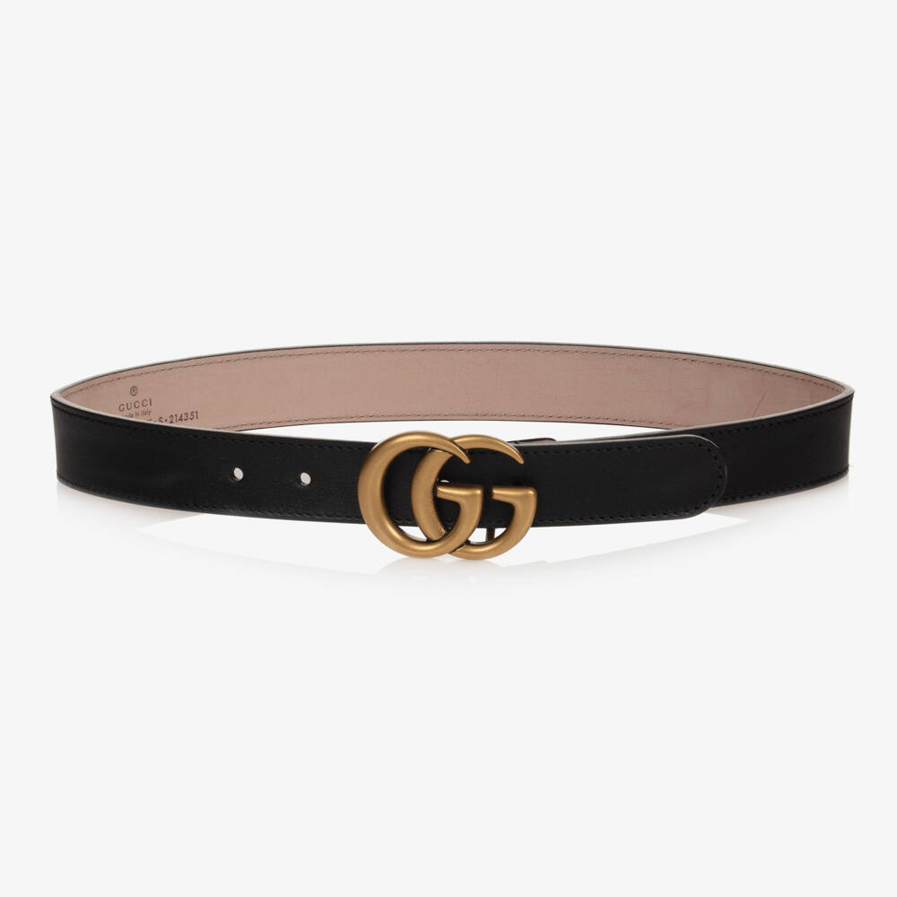 Gucci-Black Leather Belt With Gold GG Buckle | Childrensalon Outlet