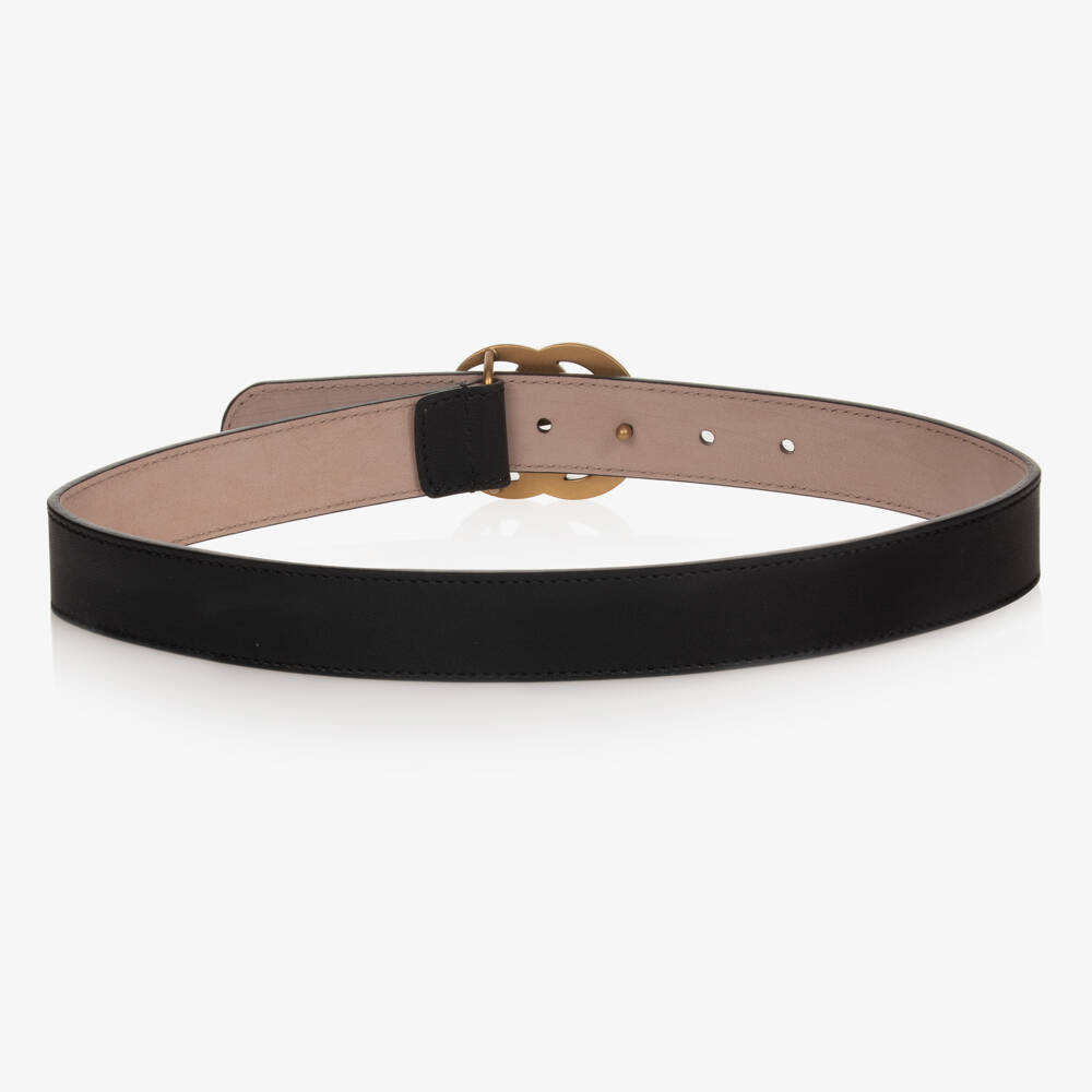 Gucci-Black Leather Belt With Gold GG Buckle | Childrensalon Outlet