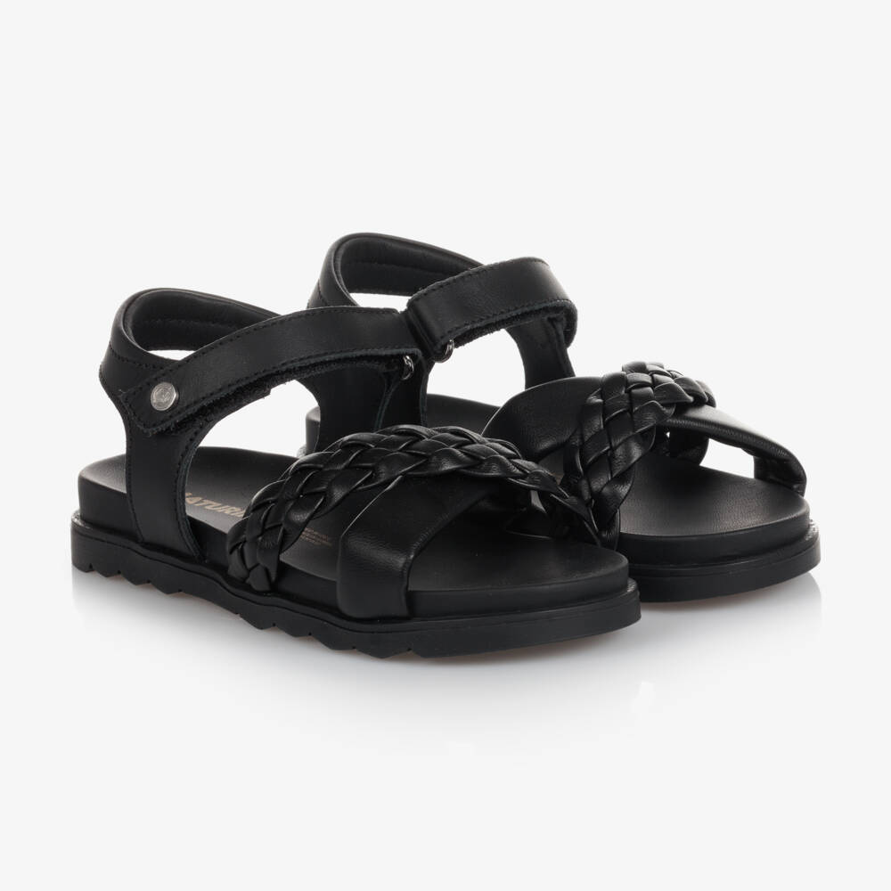 Naturino-Black Leather Plait Sandals | Childrensalon Outlet
