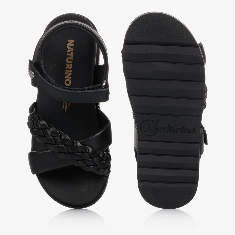 Naturino-Black Leather Plait Sandals | Childrensalon Outlet