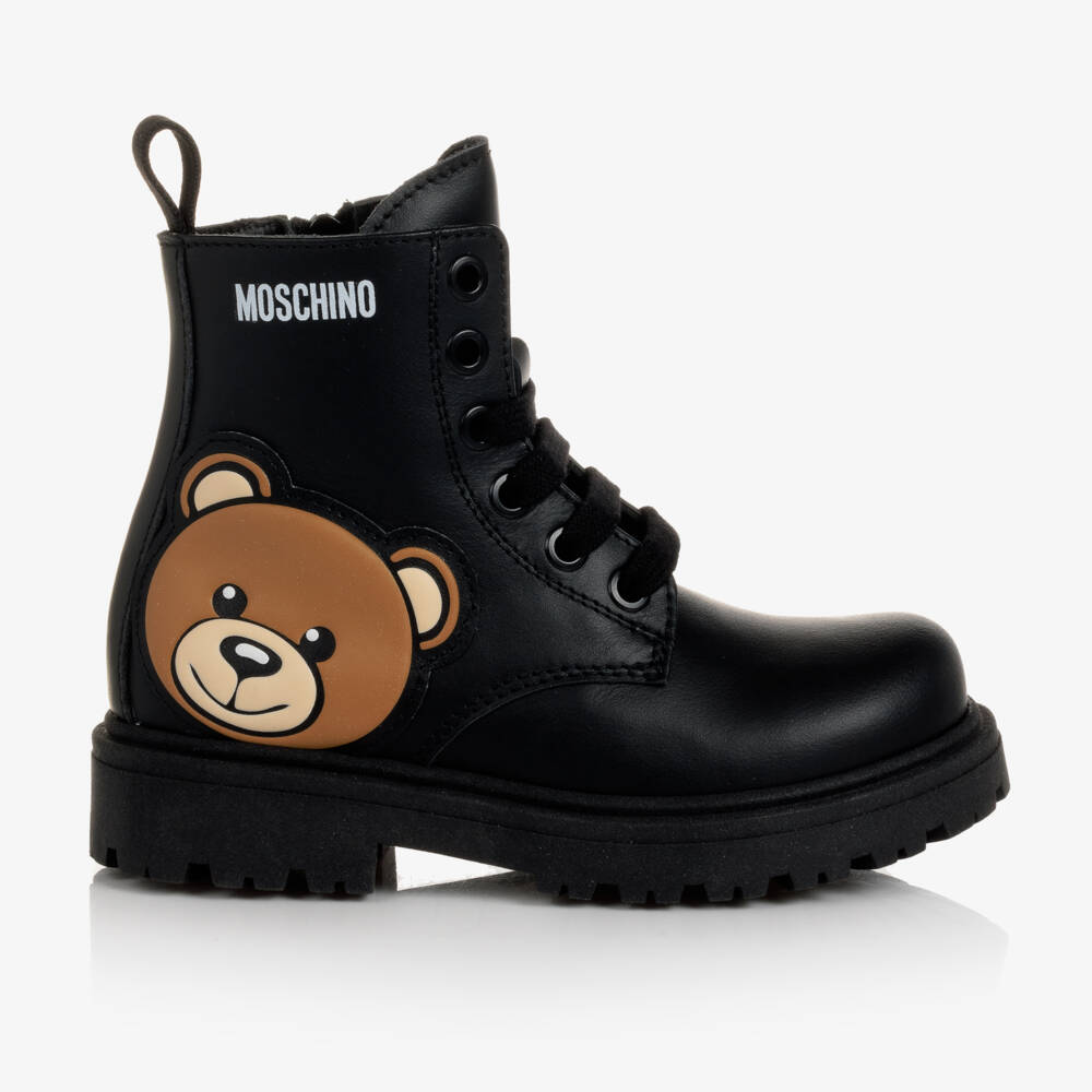 Moschino Kid-Teen-Black Leather Teddy Bear Boots | Childrensalon Outlet