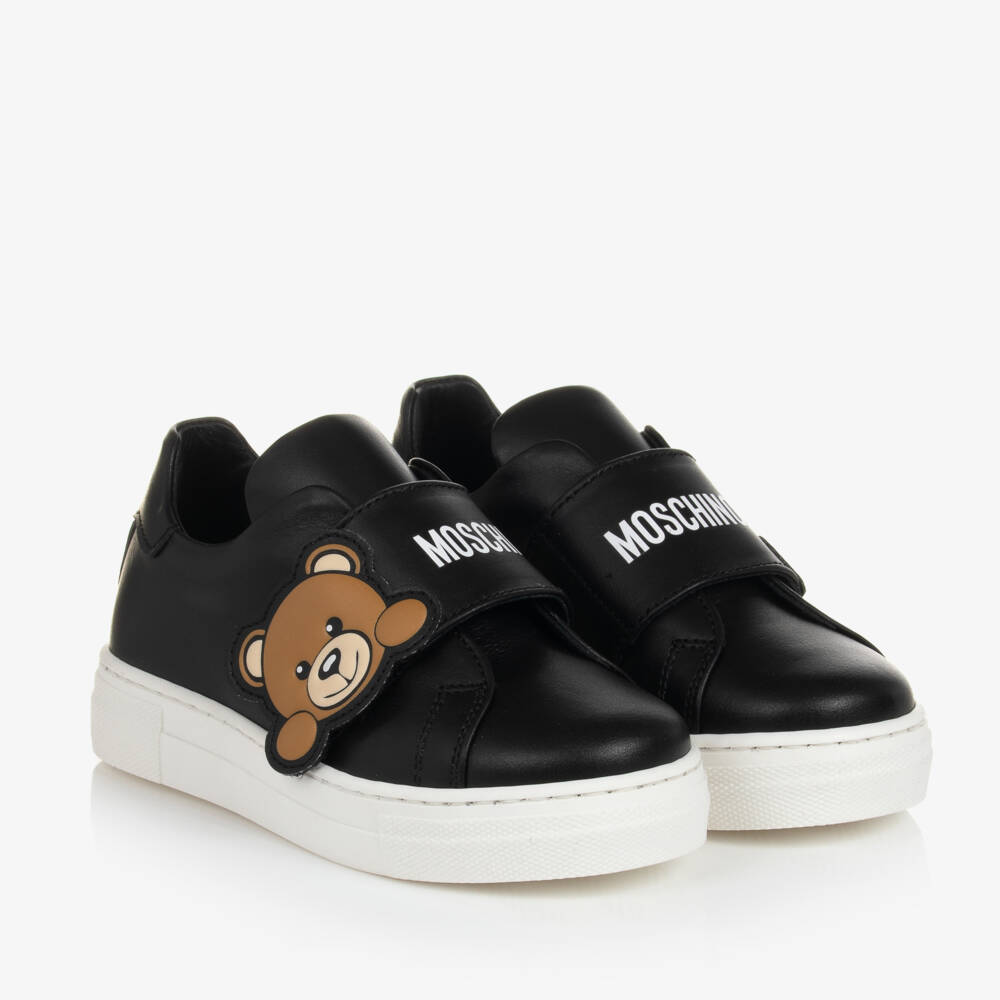 Moschino Kid-Teen-Black Leather Teddy Bear Trainers | Childrensalon Outlet
