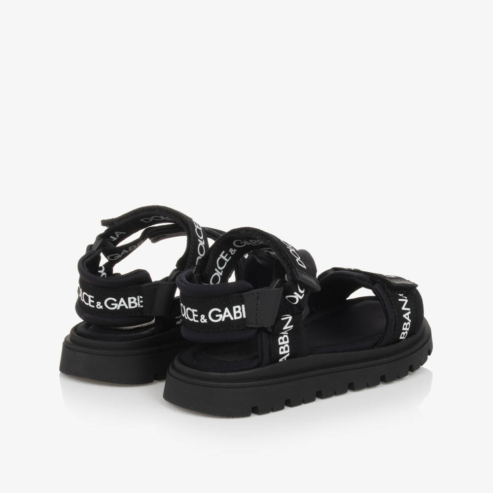 Dolce & Gabbana-Black Logo Print Velcro Sandals | Childrensalon Outlet