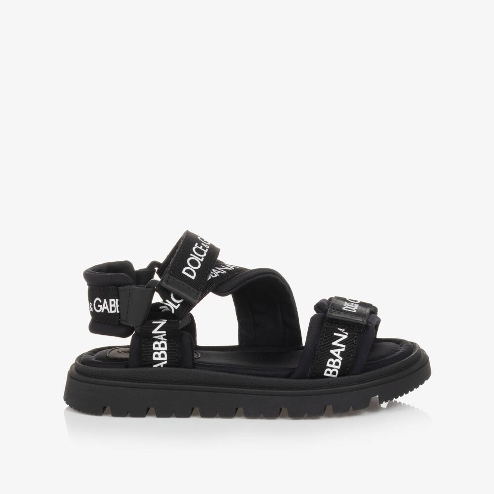 Dolce & Gabbana-Black Logo Print Velcro Sandals | Childrensalon Outlet