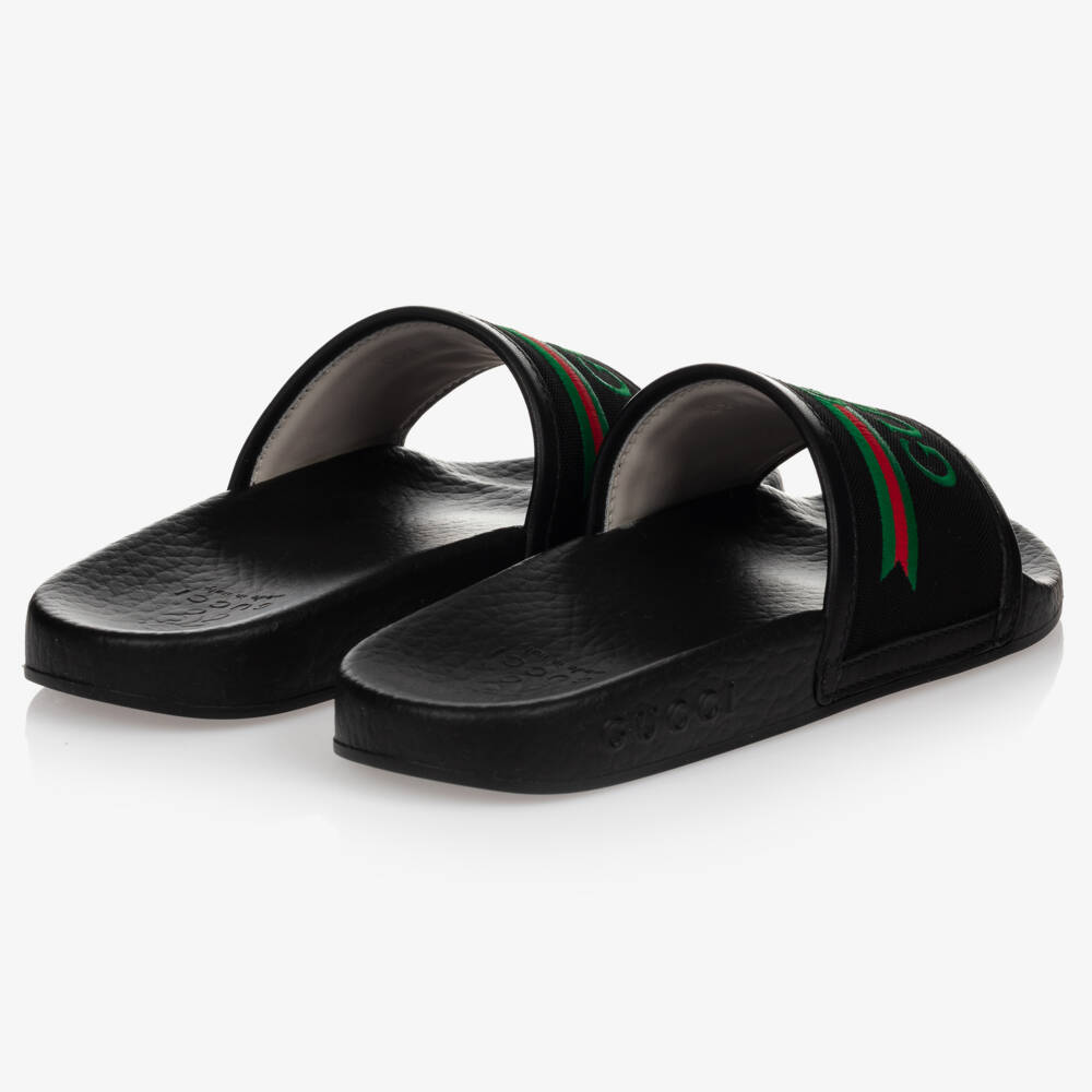 Gucci-Black Logo Sliders With Vintage Logo | Childrensalon Outlet