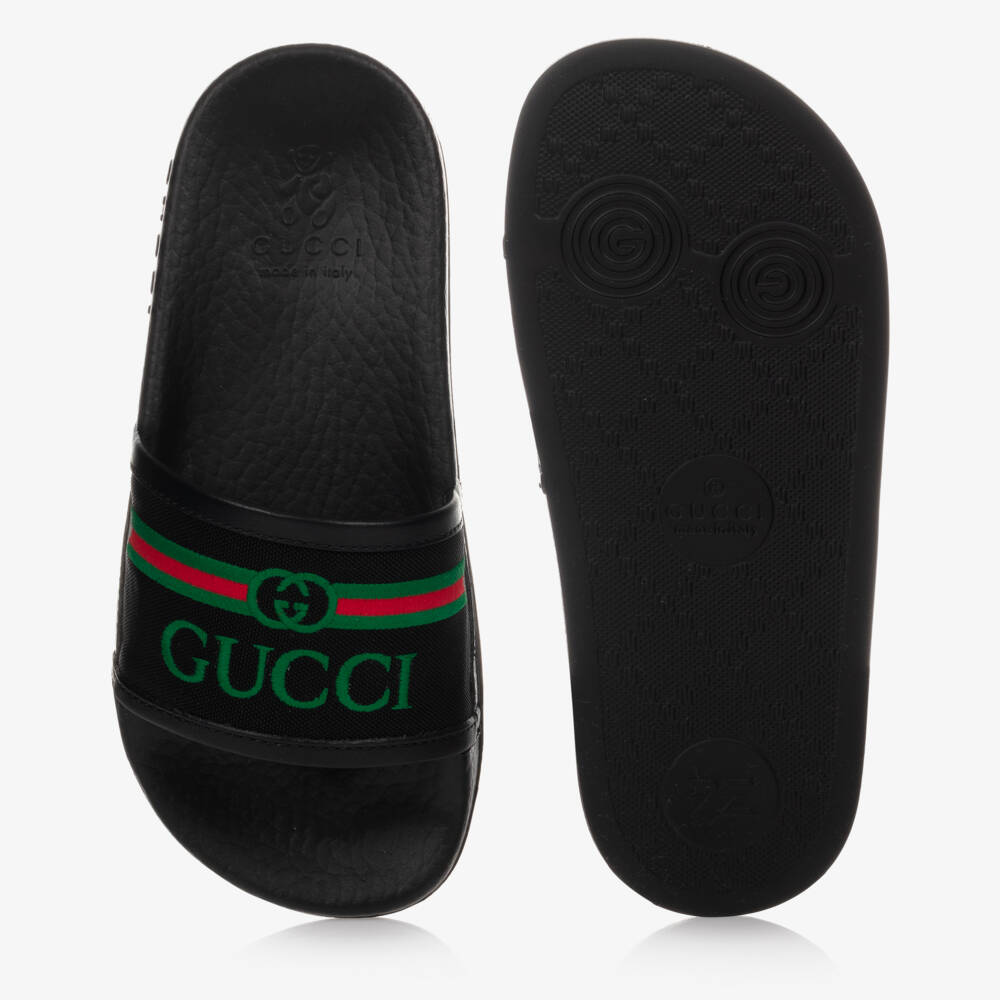 Gucci-Black Logo Sliders With Vintage Logo | Childrensalon Outlet