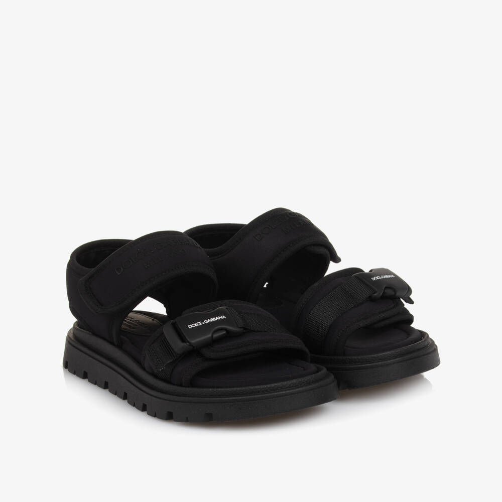 Dolce & Gabbana-Black Logo Velcro Sandals | Childrensalon Outlet