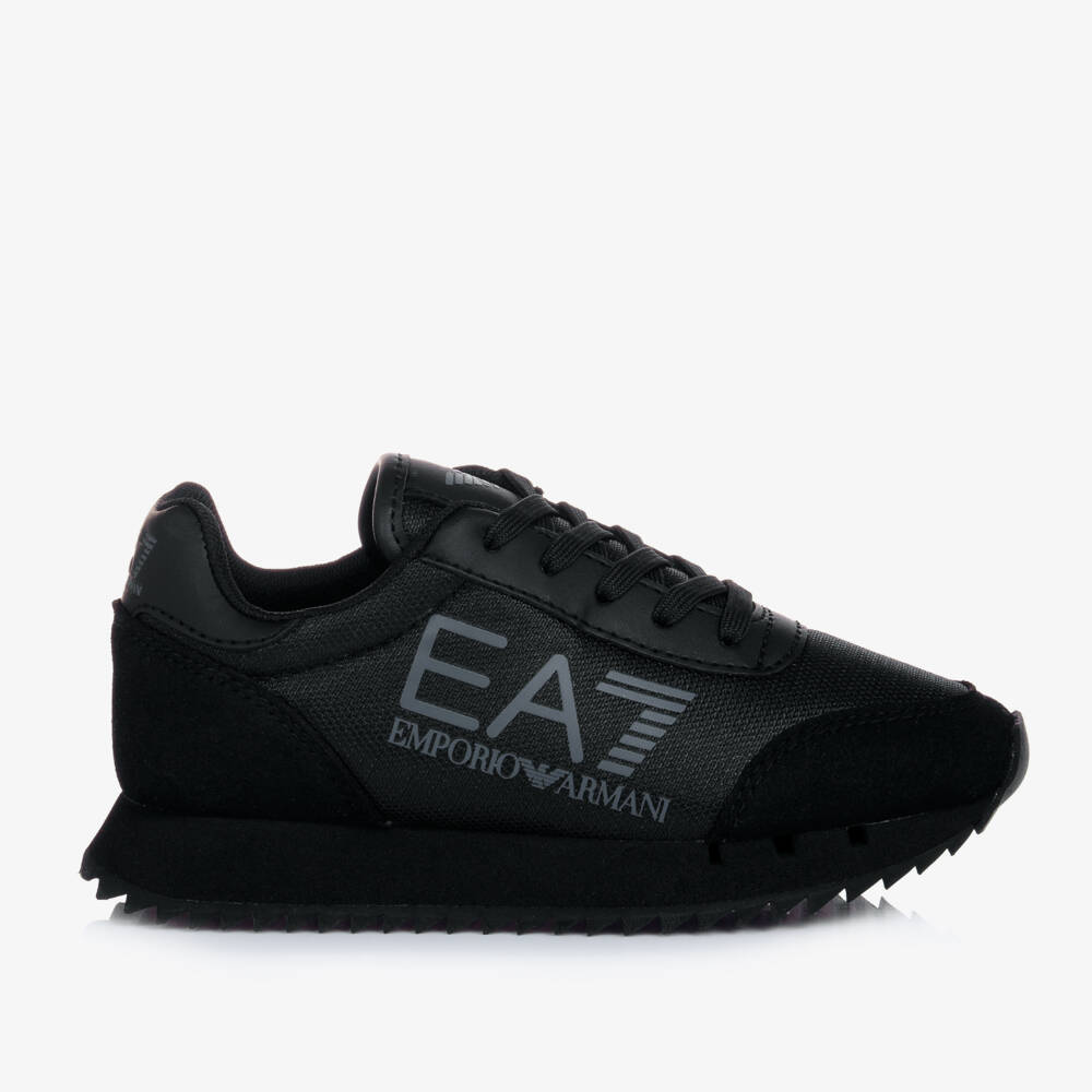EA7 Emporio Armani-Black Mesh & Faux Leather Trainers | Childrensalon Outlet
