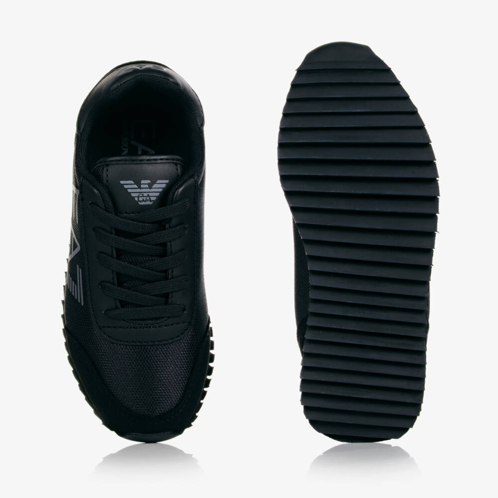 EA7 Emporio Armani-Black Mesh & Faux Leather Trainers | Childrensalon Outlet