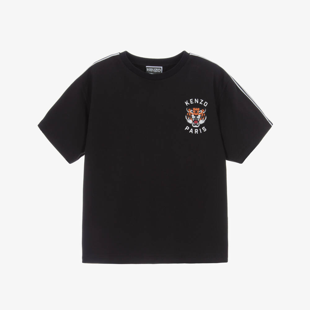 KENZO KIDS-Black Organic Cotton Piqué Lucky Tiger T-Shirt | Childrensalon Outlet