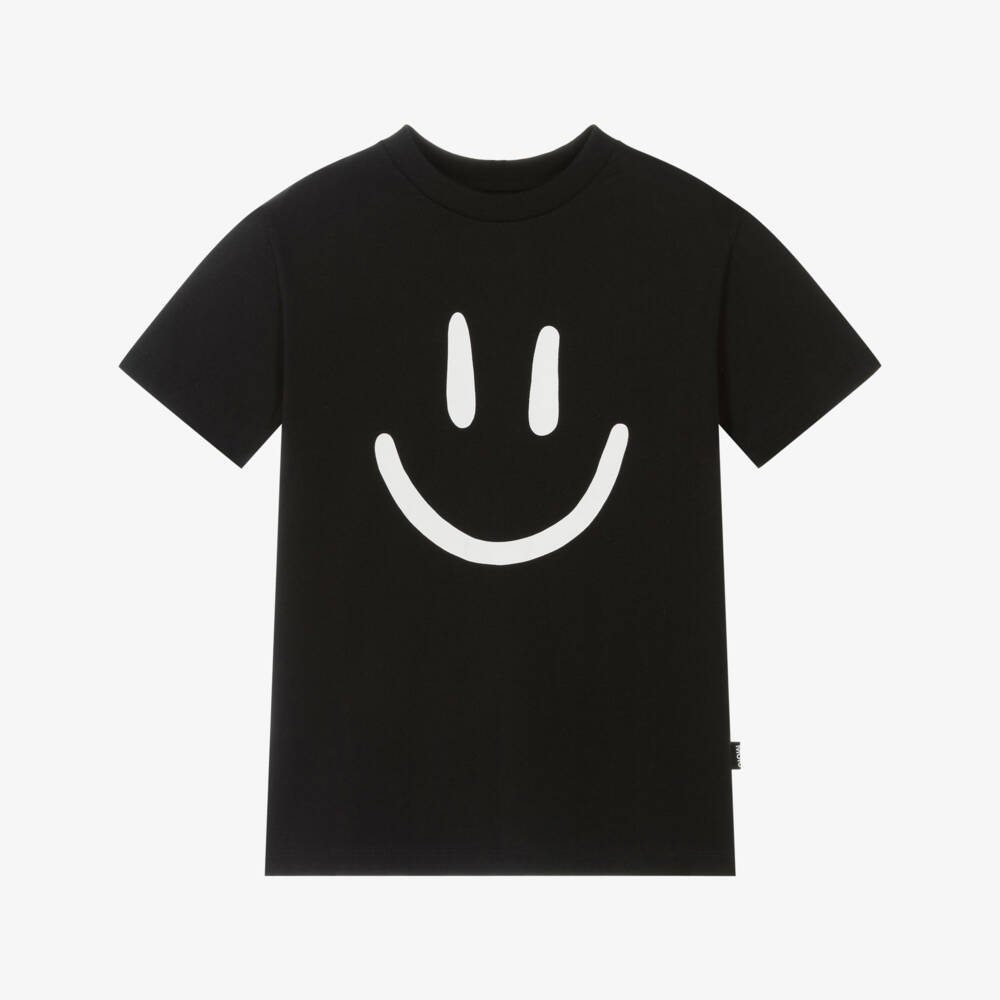 Molo-Black Organic Cotton Smiling Graphic T-shirt | Childrensalon Outlet