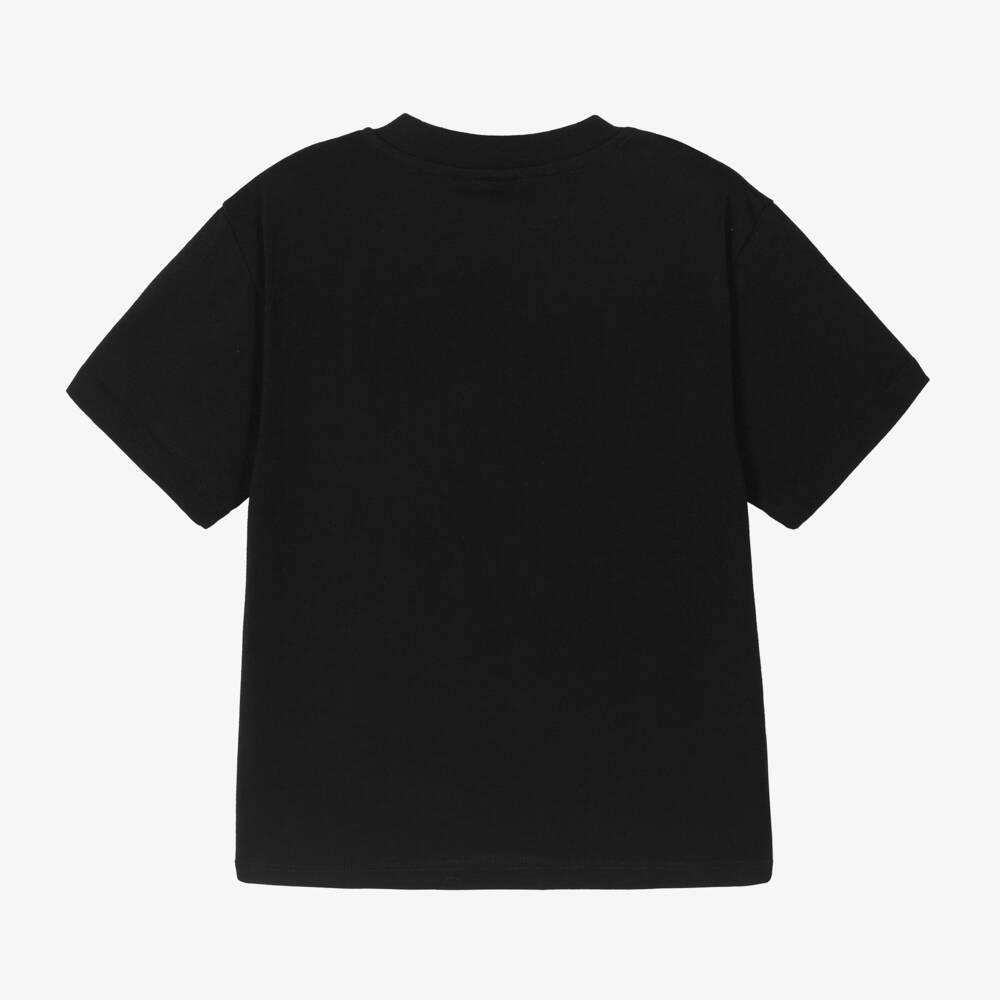 Stella McCartney Kids-Black Organic Cotton T-Shirt With Circle Logo | Childrensalon Outlet