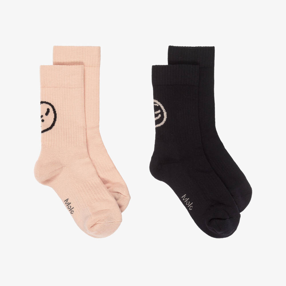 Molo-Black & Pink Ribbed Cotton Feelings Socks (2 Pack) | Childrensalon Outlet