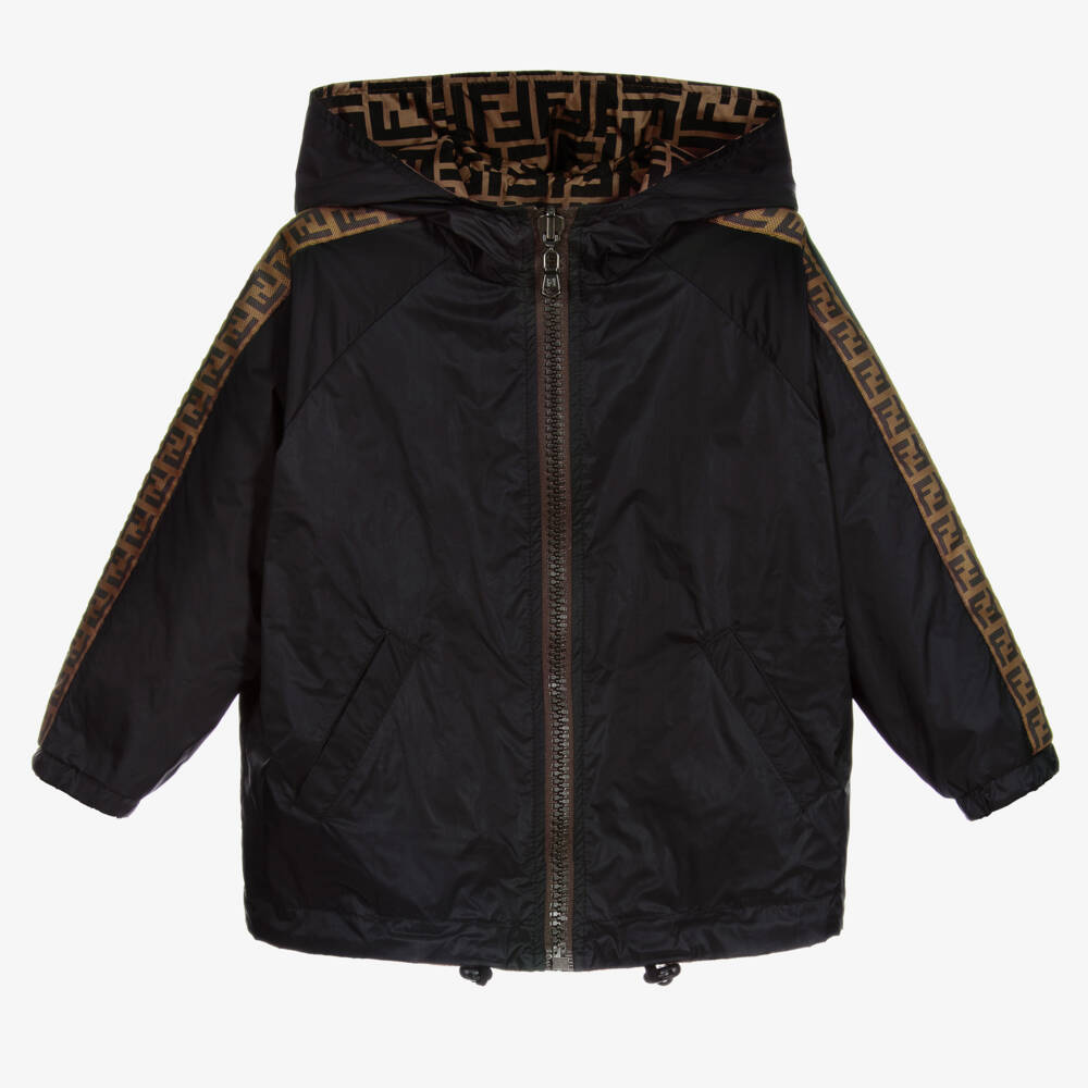 Fendi-Black Reversible FF Windbreaker Jacket | Childrensalon Outlet