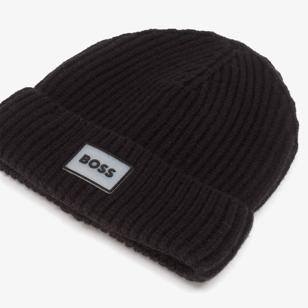 BOSS-Black Ribbed Knit Beanie Hat | Childrensalon Outlet