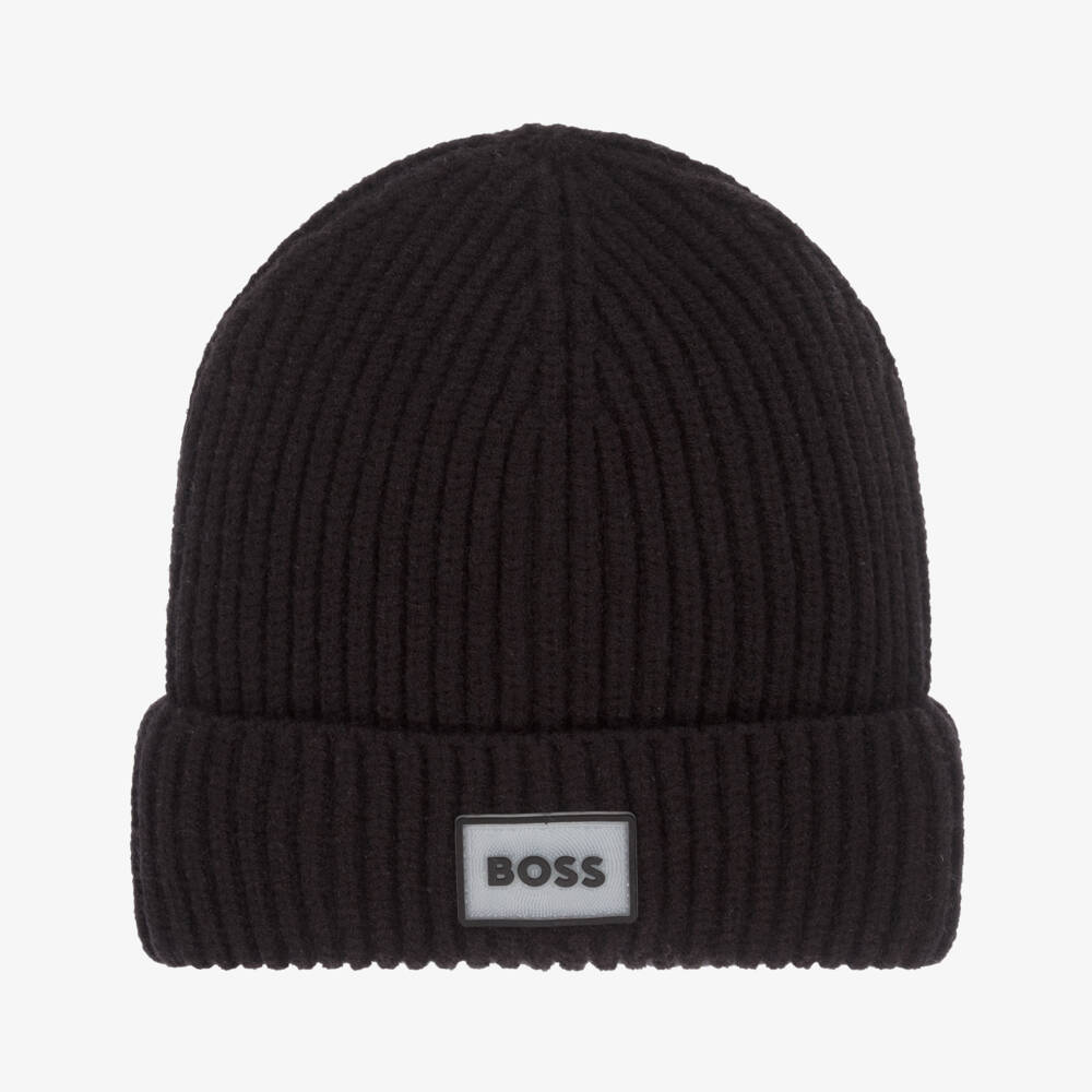 BOSS-Black Ribbed Knit Beanie Hat | Childrensalon Outlet
