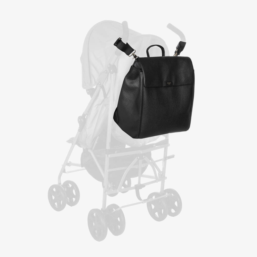 Storksak-Black St James Leather Changing Bag (37cm) | Childrensalon Outlet