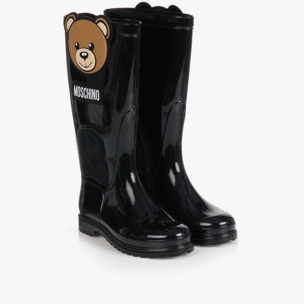 Moschino Kid-Teen-Black Teddy Bear Rain Boots | Childrensalon Outlet