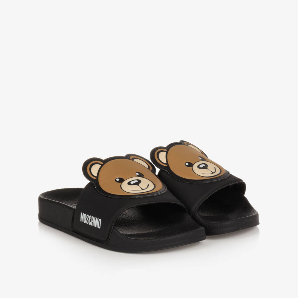Moschino-Black Teddy Bear Sliders | Childrensalon Outlet