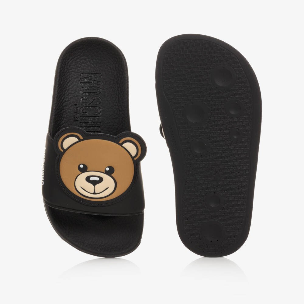 Moschino-Black Teddy Bear Sliders | Childrensalon Outlet