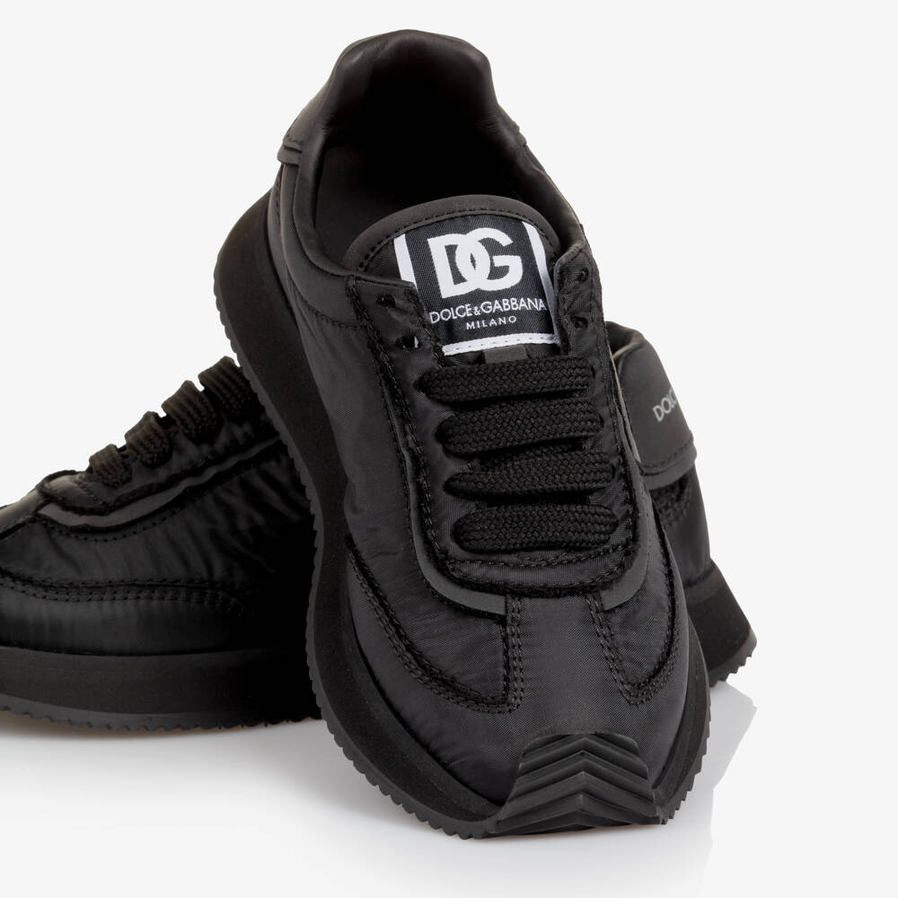 Dolce & Gabbana-Black Tonal DG Logo Lace-Up Trainers | Childrensalon Outlet