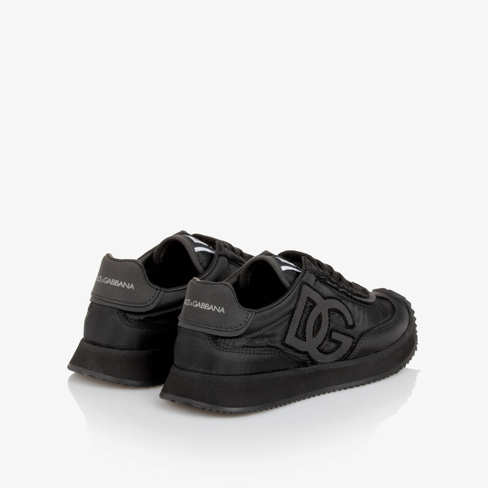 Dolce & Gabbana-Black Tonal DG Logo Lace-Up Trainers | Childrensalon Outlet