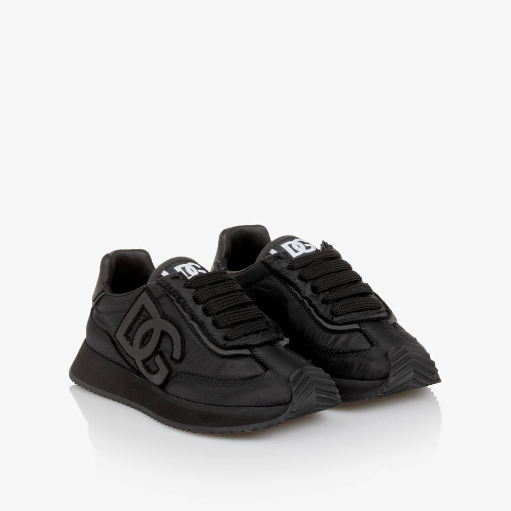Dolce & Gabbana-Black Tonal DG Logo Lace-Up Trainers | Childrensalon Outlet