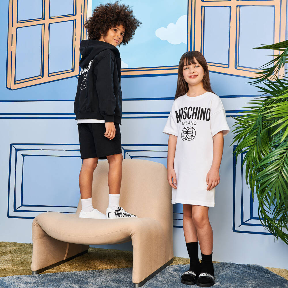 Moschino Кид-Тин-Black & White Sliders | Childrensalon Outlet