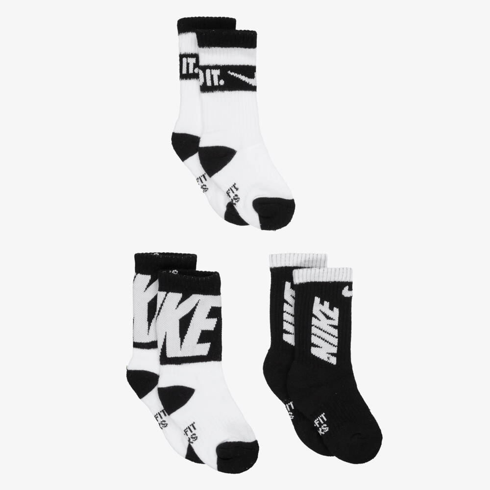 Nike-Black & White Socks with Dri-FIT Technology (3 Pack) | Childrensalon Outlet