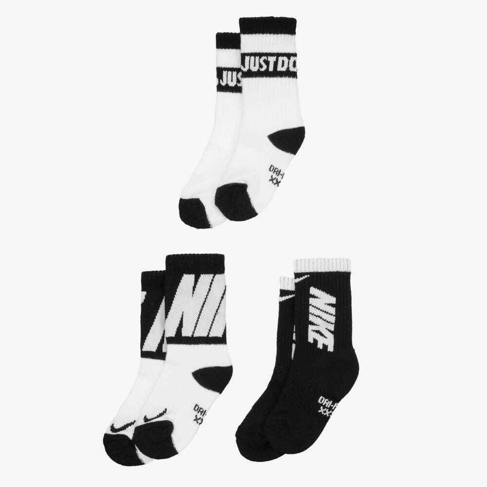 Nike-Black & White Socks with Dri-FIT Technology (3 Pack) | Childrensalon Outlet