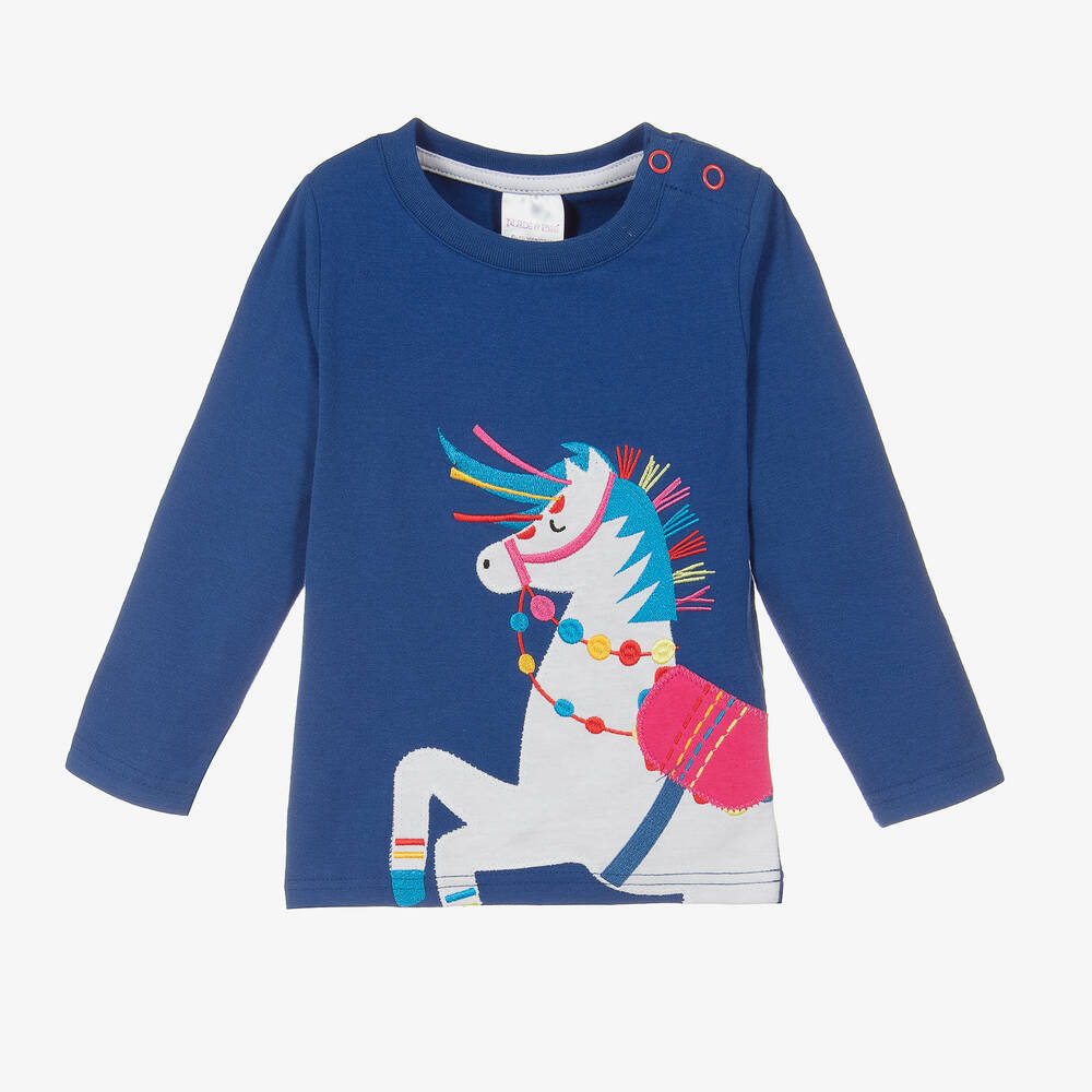 Blade & Rose - Girls Blue Cotton Carnival Horse Top | Childrensalon