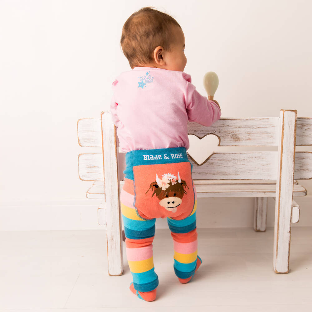 Blade & Rose-Girls Bonnie Highland Cow Striped Leggings | Childrensalon Outlet