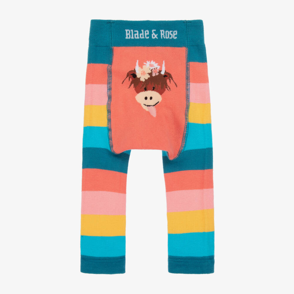 Blade & Rose-Girls Bonnie Highland Cow Striped Leggings | Childrensalon Outlet