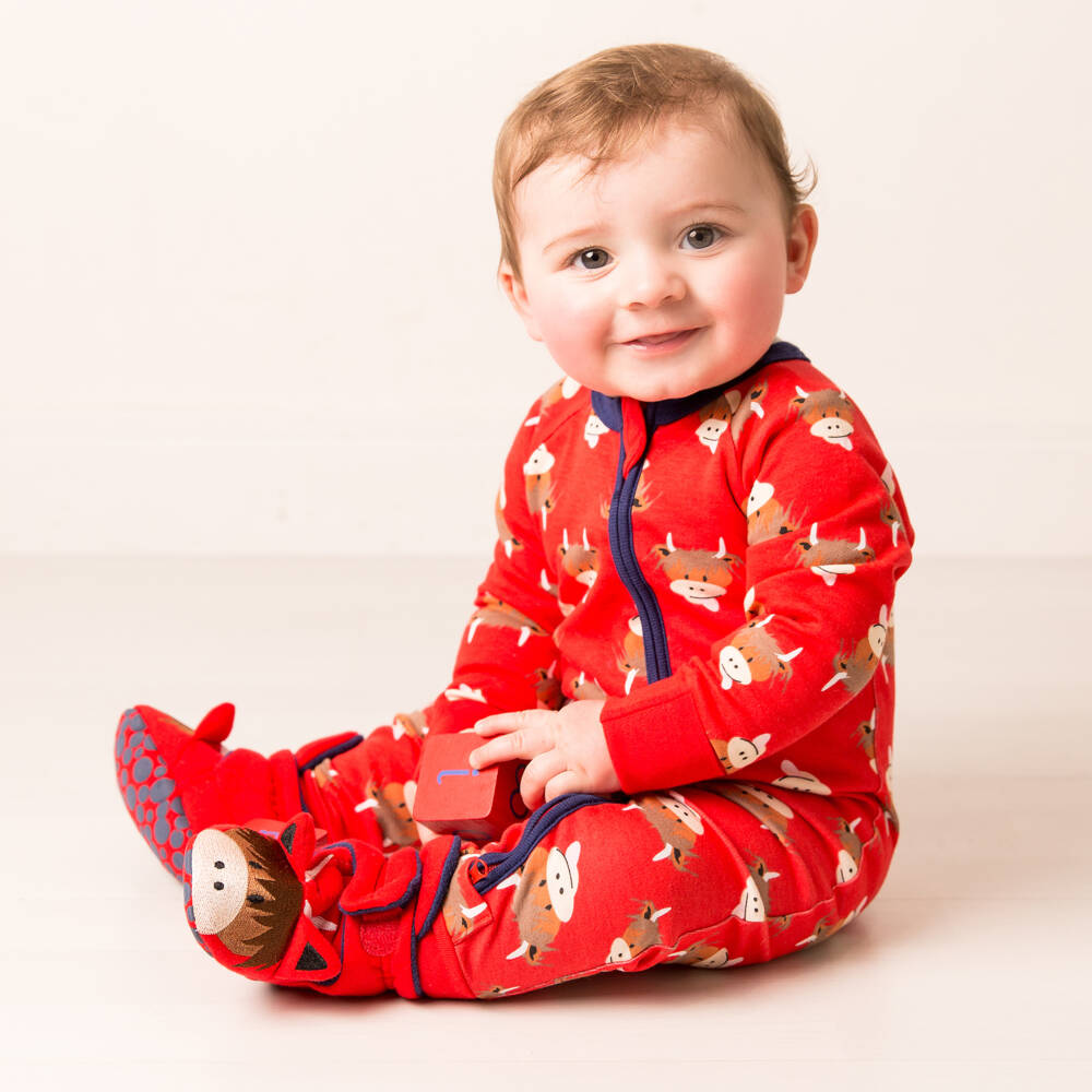 Blade & Rose-Red Cotton Highland Cow Playsuit | Childrensalon Outlet