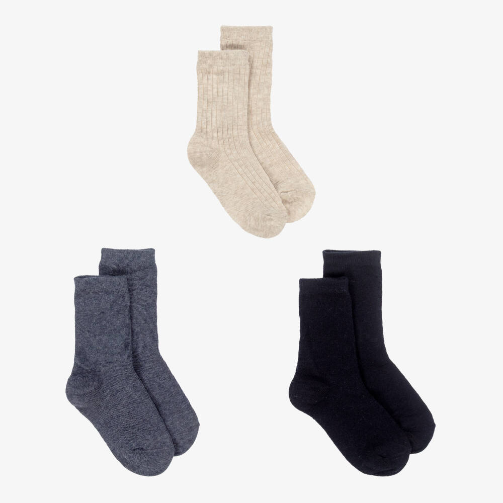 Mayoral-Blue & Beige Knitted Ankle Length Socks (3 Pack) | Childrensalon Outlet
