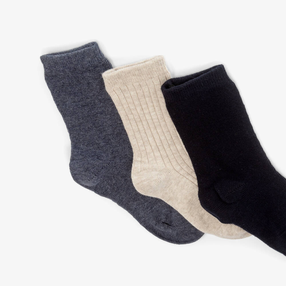 Mayoral-Blue & Beige Knitted Ankle Length Socks (3 Pack) | Childrensalon Outlet