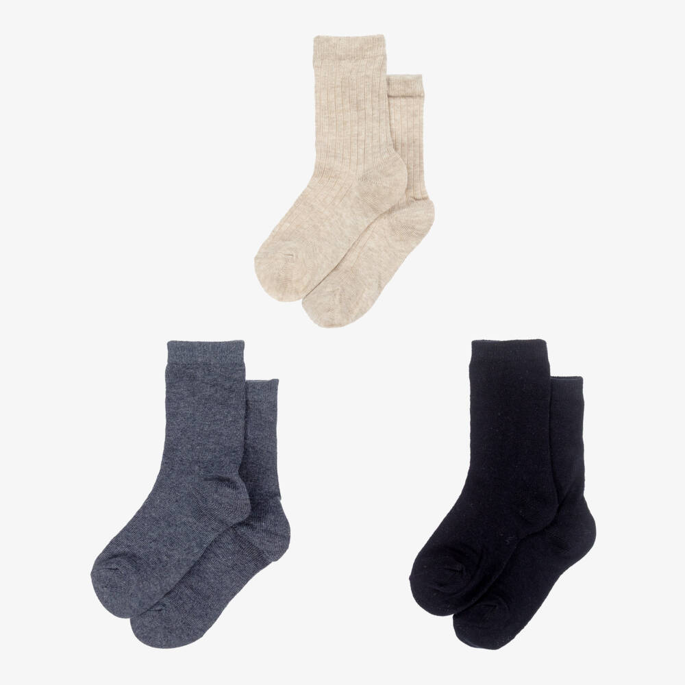 Mayoral-Blue & Beige Knitted Ankle Length Socks (3 Pack) | Childrensalon Outlet