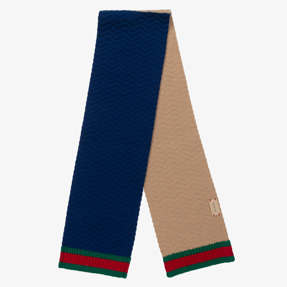 Gucci-Blue & Beige Wool Knit Scarf (140cm) | Childrensalon Outlet
