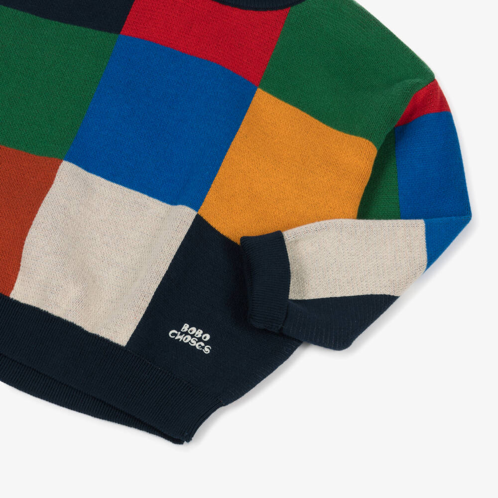 Bobo Choses-Blue Colourblock Checked Sweater | Childrensalon Outlet