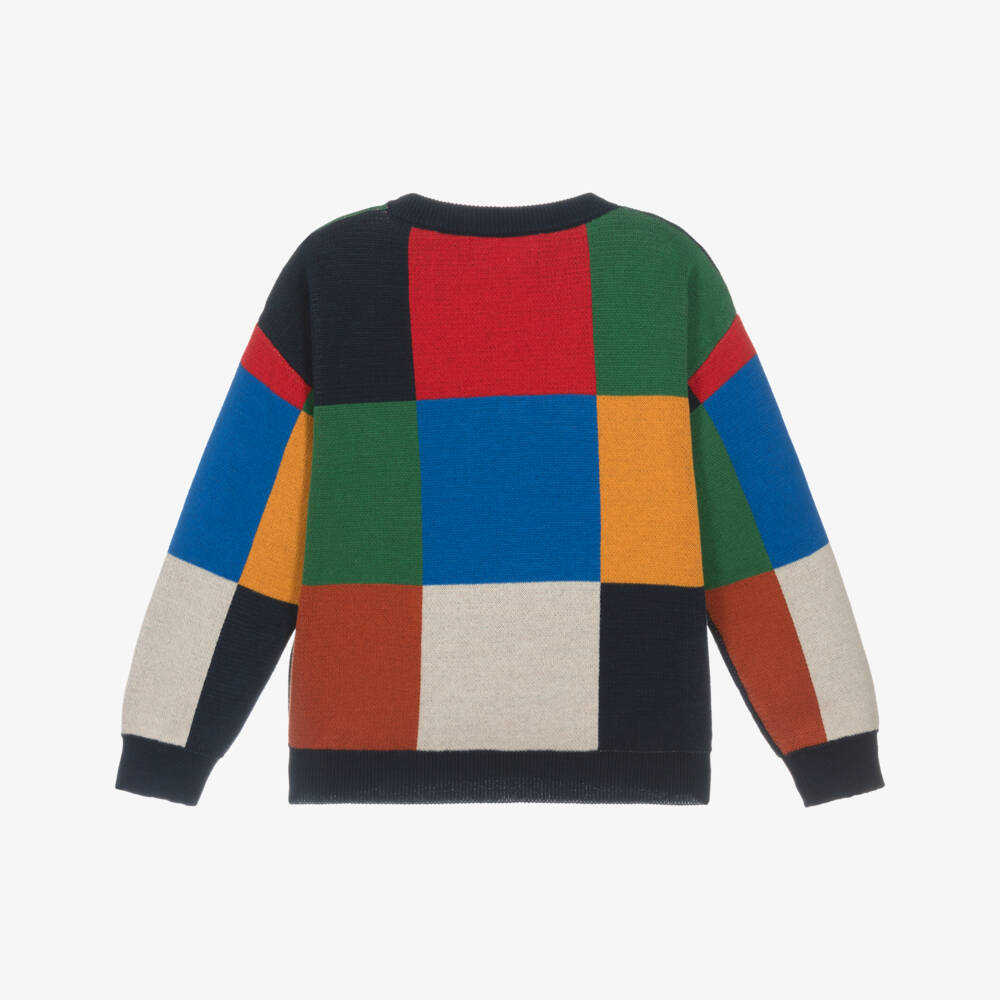 Bobo Choses-Blue Colourblock Checked Sweater | Childrensalon Outlet