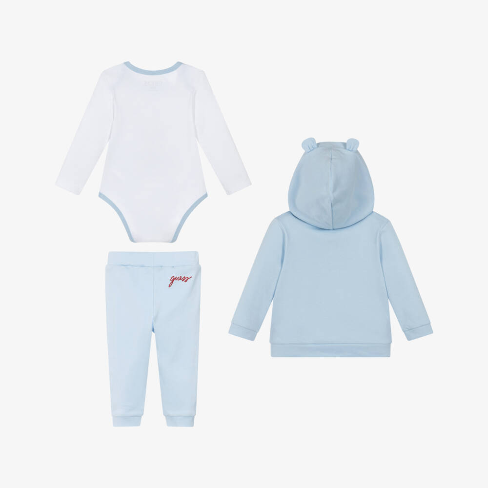 Guess-Blue Cotton Baby Tracksuit Set with Teddy Mascot | Childrensalon Outlet